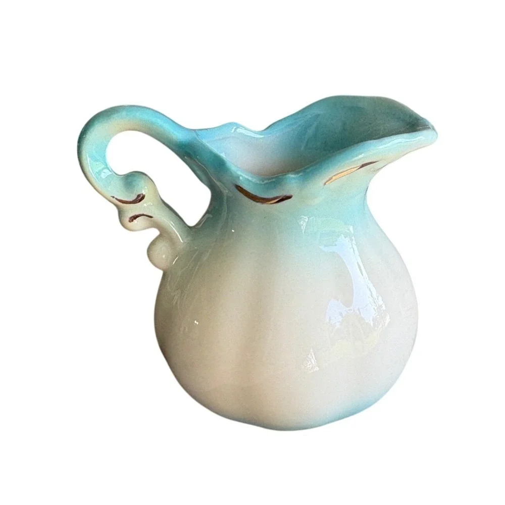 Vintage Ozarks Mini Pitcher Wash Basin Style Small Blue Floral Gold Decorative